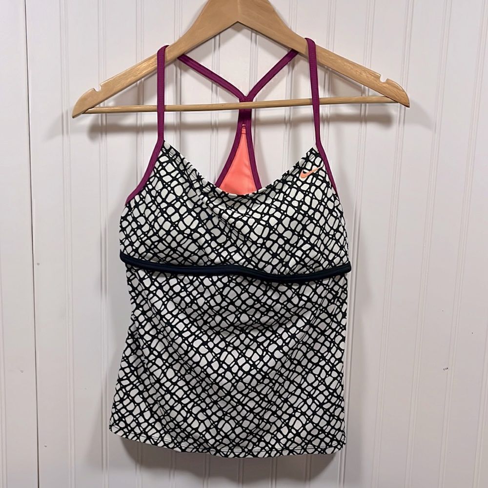 Nike patterned racer back swim tankini
